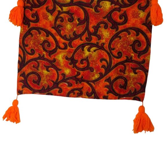 Vintage 70s Handmade Pillow Shams Set of 3 Orange Red Swirl Tassel Standard Size - Picture 3 of 16
